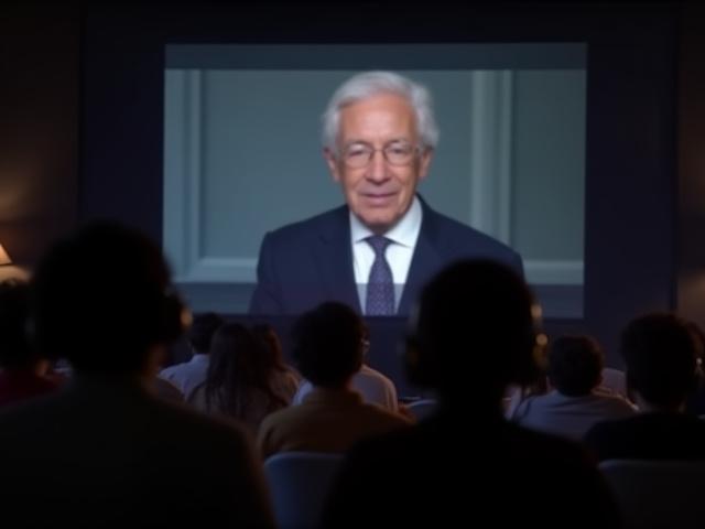 Ein Autor präsentiert sein Buch live vor Publikum auf einem Bildschirm bei einem Online-Event